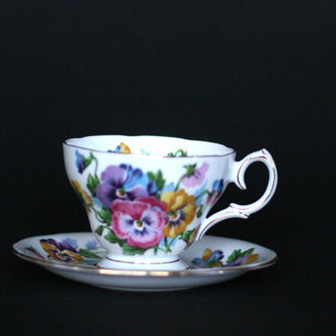 vintage tea cup queen anne  spring melody bone china made in england pansey pattern 