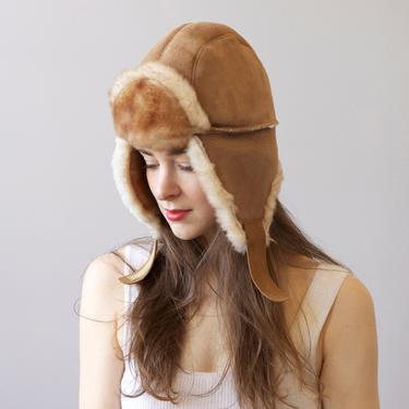 suede shearling sheapskin fur aviator hat / XS S 