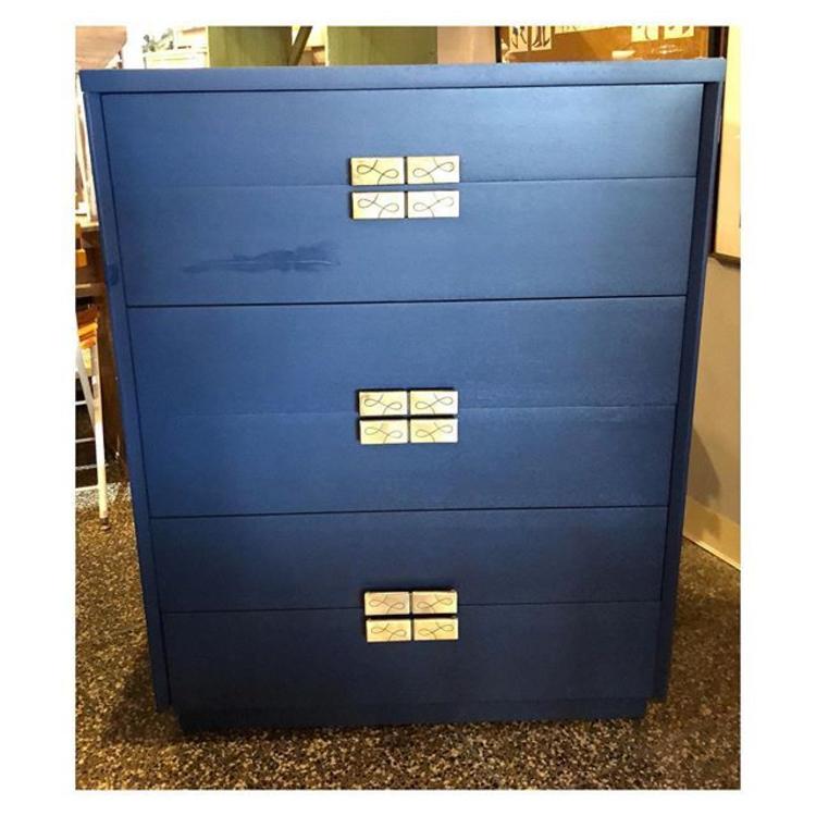 Navy painted chest (6) drawers 34.5 W x 20 x 44 H 
