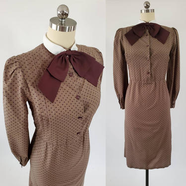 1970s Dress with Detachable Bow 70s Dresses 70's Women's Vintage Size Medium 