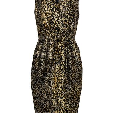 Rachel Rachel Roy - Gold &amp; Black Metallic Leopard Print Sleeveless Midi Dress Sz L