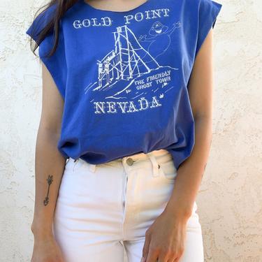 Vintage Gold Point Nevada Friendly Ghost Town Graphic Single Stitch Sleeveless T-shirt 