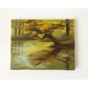 Small Vintage Forest Oil Painting 