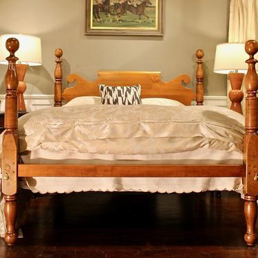 Ball &amp; Vase Bed in Maple, Original Posts Circa 1820, Resized to Queen