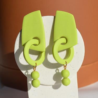 Modern Geometric Hoop and Beaded Clay Earrings, Unique Gift for Her 