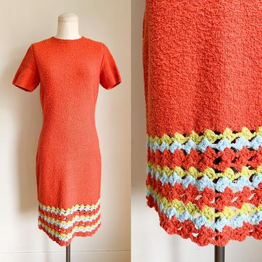 Vintage 1960s Orange Crochet Dress / M 