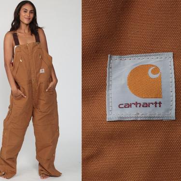 Insulated Carhartt Overalls 90s Workwear Coveralls Baggy Pants QUILTED Cargo Dungarees Brown Pants Long Work Wear Bib Vintage Extra Large XL 