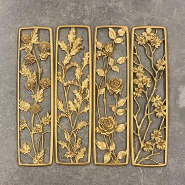 Vintage Floral Wall Panels Retro 1950s Mid Century Modern + Dart Industries + Flower Design + 4 Seasons + Gold Plastic + Home and Wall Decor 