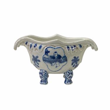 Chinese Oriental Blue Off White Porcelain Graphic Container Planter ws1792E 