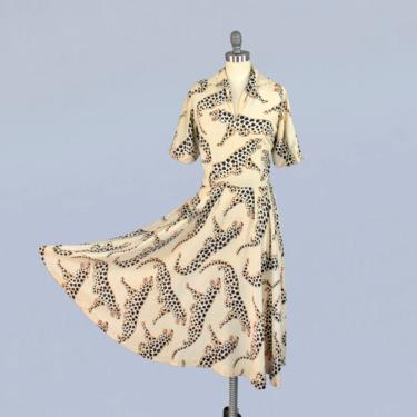 RESERVED—1940s Dress / 40s Novelty Print Leopard Cat Dress 
