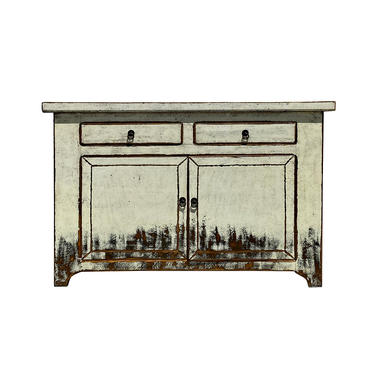 Chinese Distressed Off White Lacquer Side Credenza Table Cabinet cs6126E 