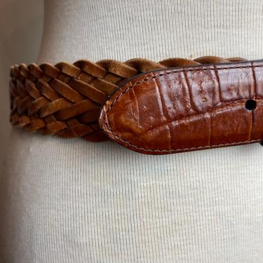 Vintage thick braided leather belt~ boho hippie  mahogany brown~ hipster~ women’s size S/M androgynous trouser belt 