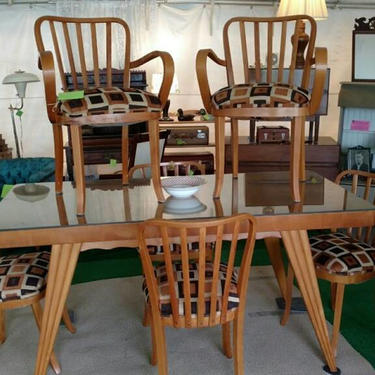 SALE Antique Italian Wood Mid Century Modern Dining Set Table and Six Chairs MCM Kitchen Chairs and Table 