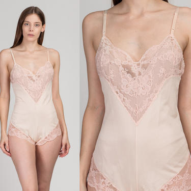 70s Emilio Pucci Lace Trim Teddy - Small | Vintage Nude Pink Formfit Rogers Lingerie Onesie Pin Up Bodysuit 