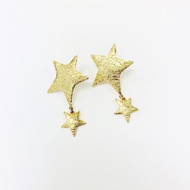 Vintage 80's Gold Tone Star Dangle Post Earrings 