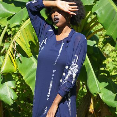 Nefertiti Collection Dress and Duster Outerwear- Tropical Vacation Dress and Duster set- Navy Blue 