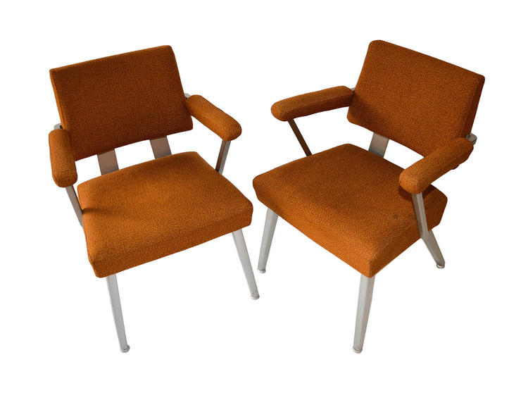 Pair Mid Century Modern General Fireproofing Good Form Aluminum Arm Chairs Retro 