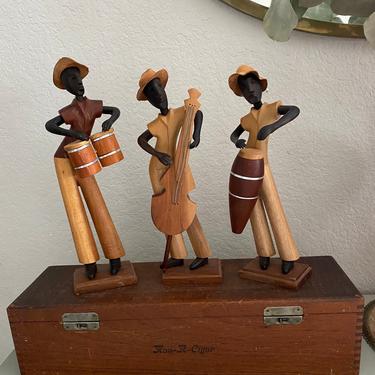 Trio of Musicians Wood Sculptures 