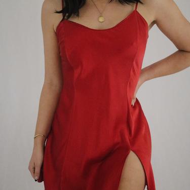 Vintage Scarlet Red Silk Slip Dress - Medium 