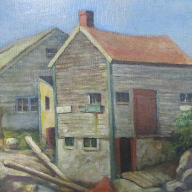 1940's New England or Low Country Farm/Barn, unsigned. Oil painting on board. 