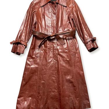 Vintage 1970s Women's Belted Leather Trench Coat ~ size S ~ 70s Jacket 