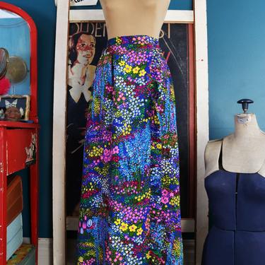 Vintage 1960's Alice of California Floral Maxi Wrap Skirt 