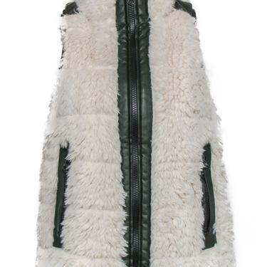 Tuckernuck - Cream & Olive Faux Fur & Faux Leather Zip-Up Reversible Vest Sz XXS