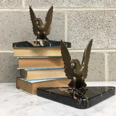 Vintage Bookends Retro 1970s Eagles + Black Marble Stone + Solid Brass + Set of 2 +  Book Storage + Organization + Home and Shelf Decor 