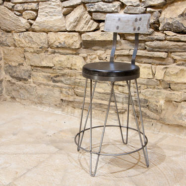 FREE SHIPPING: The Lindsey -- Charred Oak Vintage Hairpin Leg  Bar Stools with Backs 