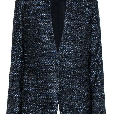 Elie Tahari - Black & Navy Woven Metallic Tweed Open Jacket Sz 10
