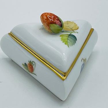 Vintage Herend Guild - 2001 Orchard Berries Triangle Trinket Box- Porcelain Collectible 