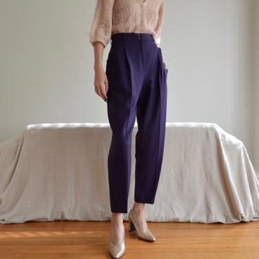 purple wool rodier pleated high waist trousers / 29w 