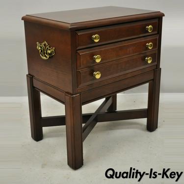 Vintage Bassett Chippendale Cherry Wood Small Two Drawer Silverware Chest Stand