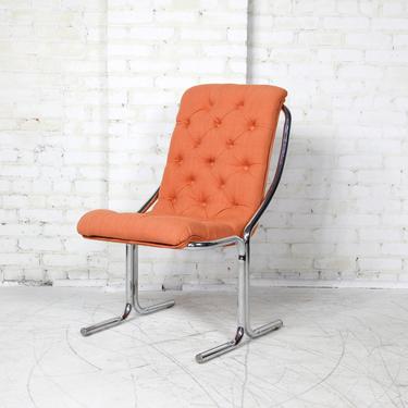 Vintage mcm tubular tufted accent chair Jerry Johnson style | Free delivery in NYC and Hudson Valley areas 