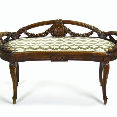 Antique Finely Carved Louis XVI Style Hall Bench Settee Stool 