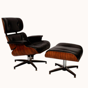 Eames Black Leather Rosewood Lounge Chair and Ottoman Selig Mid Century Modern 60s HOLD FOR TONI 