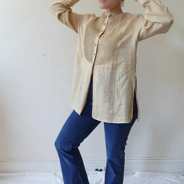 Vintage 80s Emanuel Ungaro Linen Shirt/ 1980s Tuxedo Tail Blouse/Linen Smock/ Size M 