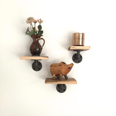Grist Wall Shelf Set - Set of Three Wall Shelves - Reclaimed Wood &amp; Pipe 