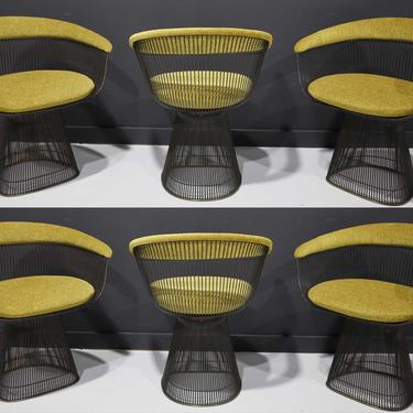Warren Platner Bronze Frame Dining Chairs in Donghia Upholstery