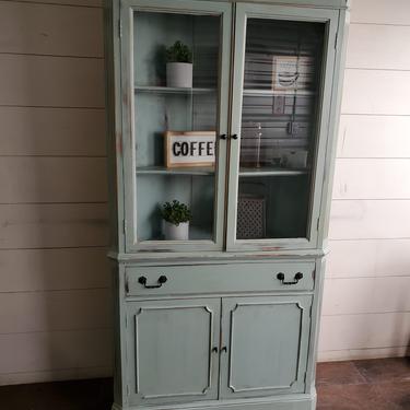 Mint Blue Vintage Corner Hutch