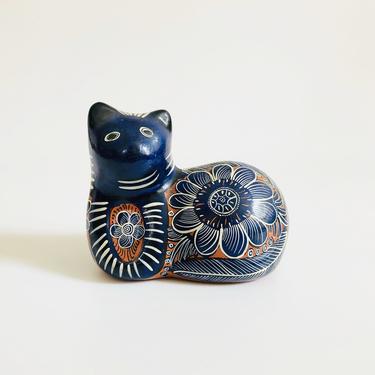 Vintage Blue Tonala Pottery Cat 