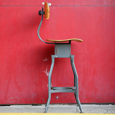 tall vintage industrial drafting UHL Art Steel stool by Toledo Co 