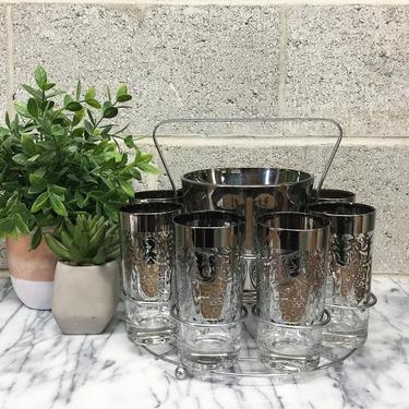 Vintage Barware Caddy Retro 1960s Kimiko Glass + Coat of Arms + Highball Glassware + Set of Eight + Ice Bucket + Home and Kitchen Decor 