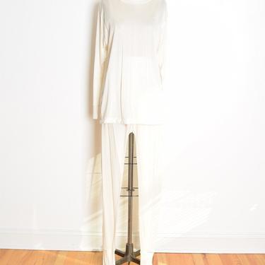 vintage 90s Thermasilk by Terramar shirt pants long johns tee set cream knit silk XL 