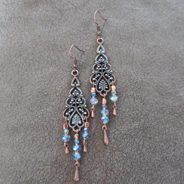 Patina chandelier earrings, crystal and copper gypsy earrings, boho earrings, large ethnic tribal earrings, bohemian unique princess bling 2 