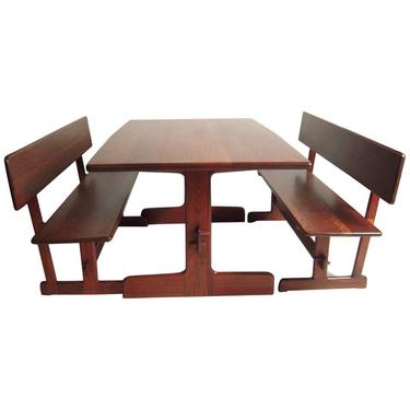 Gerald McCabe Dining Walnut Table with Two Benches