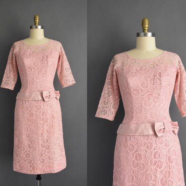1950s vintage dress | Gorgeous Pink Lace Cocktail Party Wiggle Dress | Medium | 50s dress 