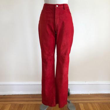 Bright Red Suede Bell-Bottom/Flare Pants - 1990s 