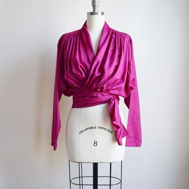 1980s Raspberry Silk Wrap Top by Kenzo | M/L | Vintage 80s Hot Pink Silk Blouse Kenzo Paris | Made in Italy | Designer 