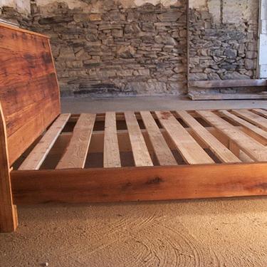 Modern Style Bed Frame With Slanted Headboard From Reclaimed Wood 